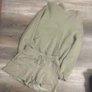 Aritzia Sage Green Hoodie and Shorts Set